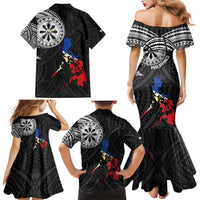 Philippines Strong Family Matching Mermaid Dress and Hawaiian Shirt Filipino Map Polynesian Tattoo - Polynesian Pride