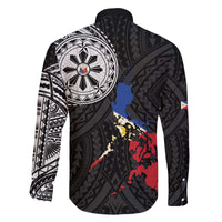 Philippines Strong Family Matching Off The Shoulder Long Sleeve Dress and Hawaiian Shirt Filipino Map Polynesian Tattoo - Polynesian Pride