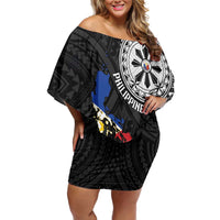 Philippines Strong Family Matching Off Shoulder Short Dress and Hawaiian Shirt Filipino Map Polynesian Tattoo - Polynesian Pride