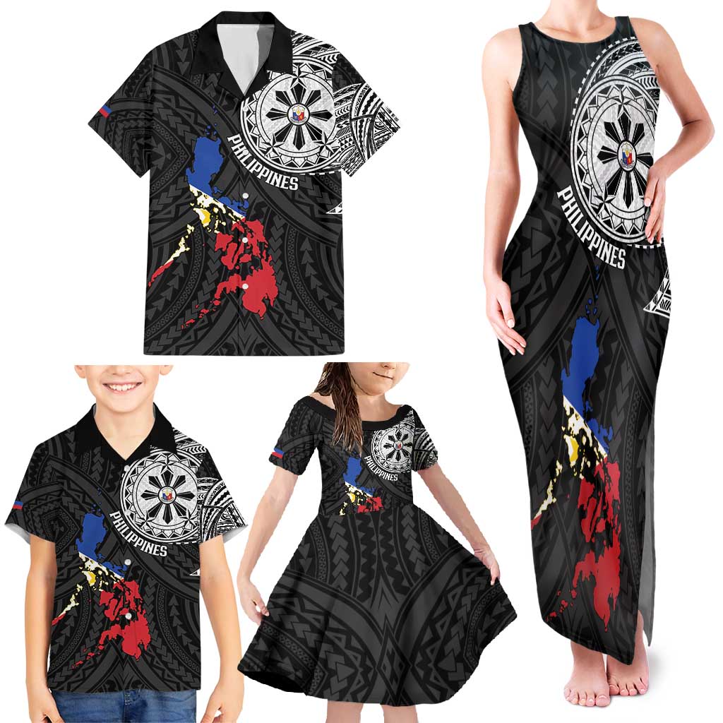Philippines Strong Family Matching Tank Maxi Dress and Hawaiian Shirt Filipino Map Polynesian Tattoo - Polynesian Pride