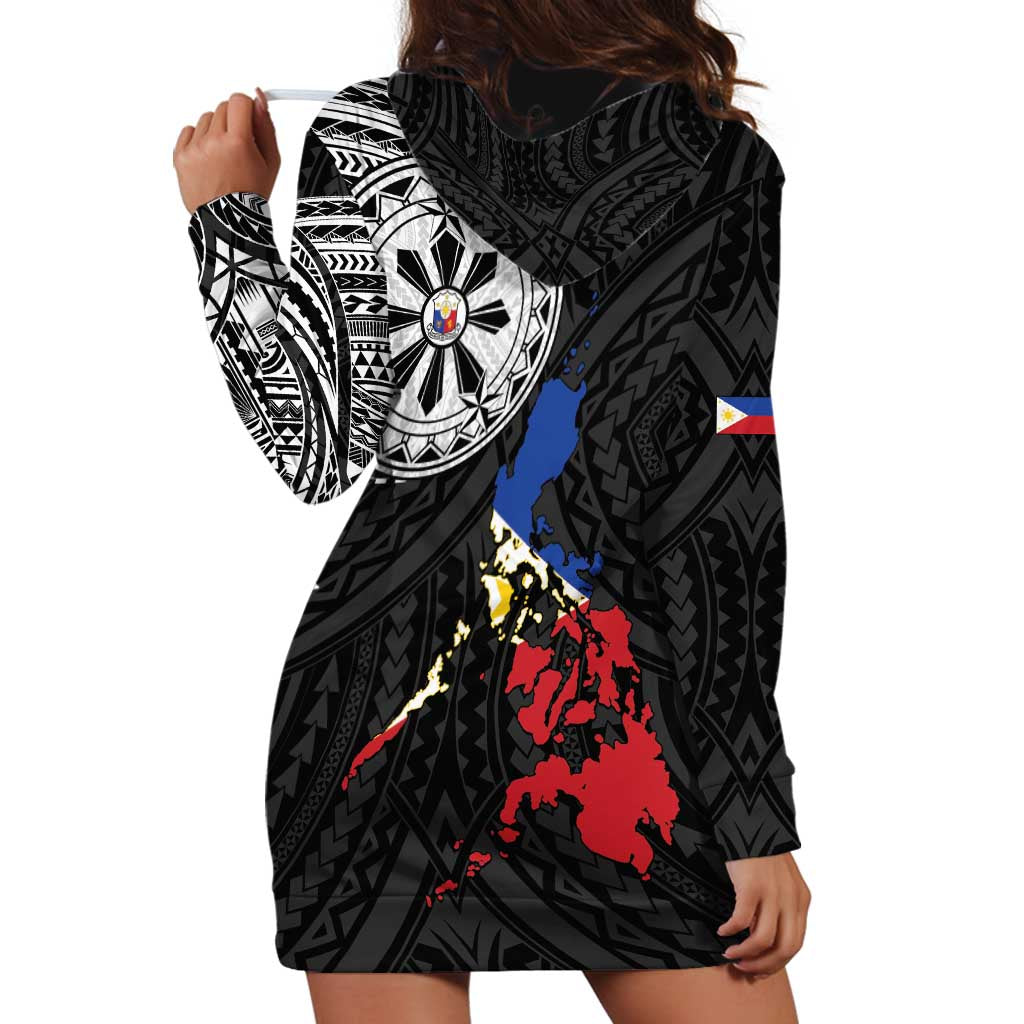 Philippines Strong Hoodie Dress Filipino Map Polynesian Tattoo - Polynesian Pride