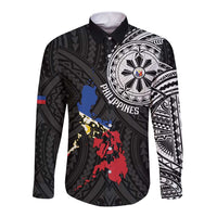 Philippines Strong Long Sleeve Button Shirt Filipino Map Polynesian Tattoo - Polynesian Pride