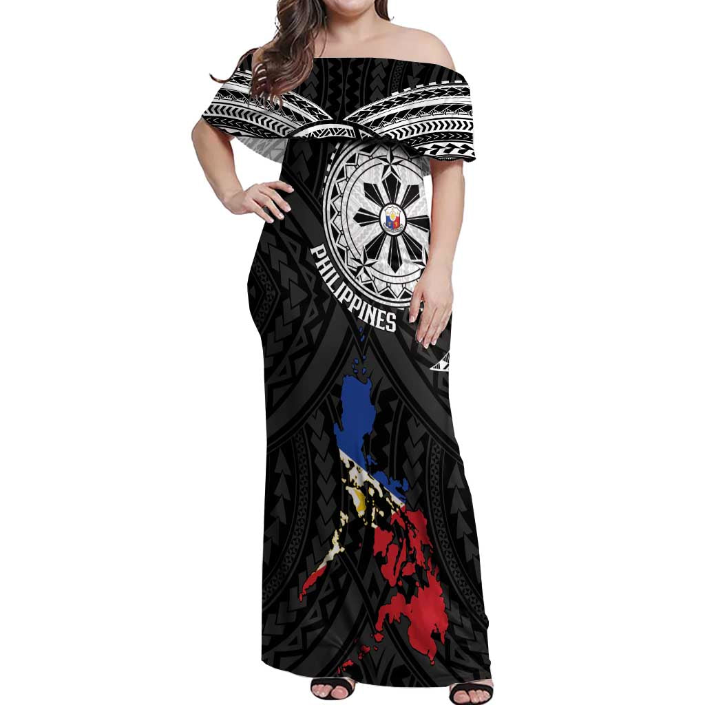 Philippines Strong Off Shoulder Maxi Dress Filipino Map Polynesian Tattoo - Polynesian Pride