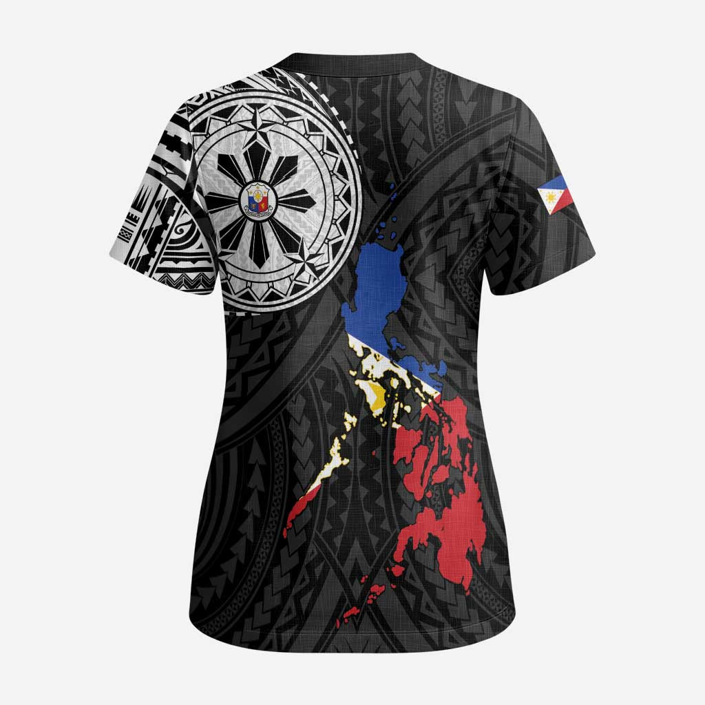 Philippines Strong Scrub Top Filipino Map Polynesian Tattoo - Polynesian Pride