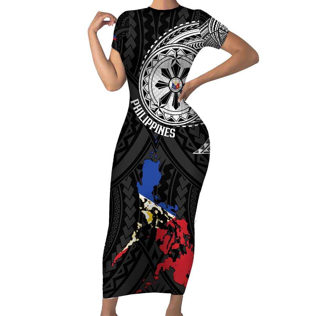 Philippines Strong Short Sleeve Bodycon Dress Filipino Map Polynesian Tattoo - Polynesian Pride