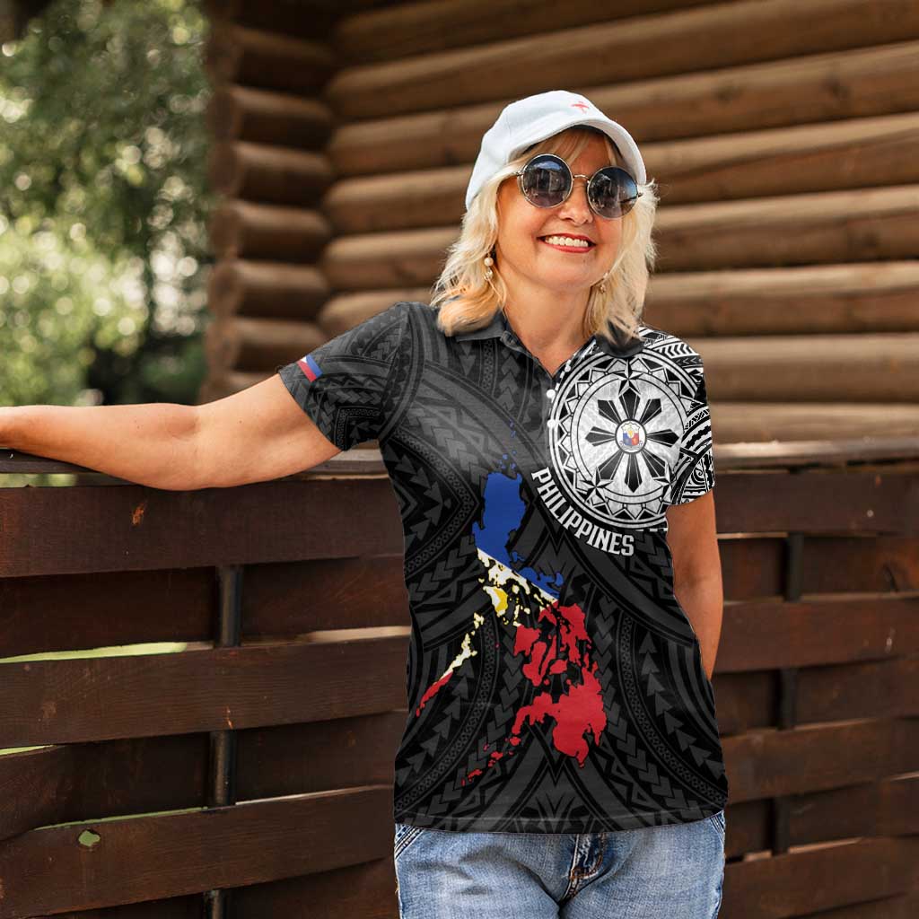 Philippines Strong Women Polo Shirt Filipino Map Polynesian Tattoo - Polynesian Pride
