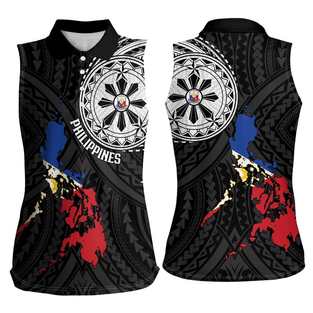 Philippines Strong Women Sleeveless Polo Shirt Filipino Map Polynesian Tattoo - Polynesian Pride