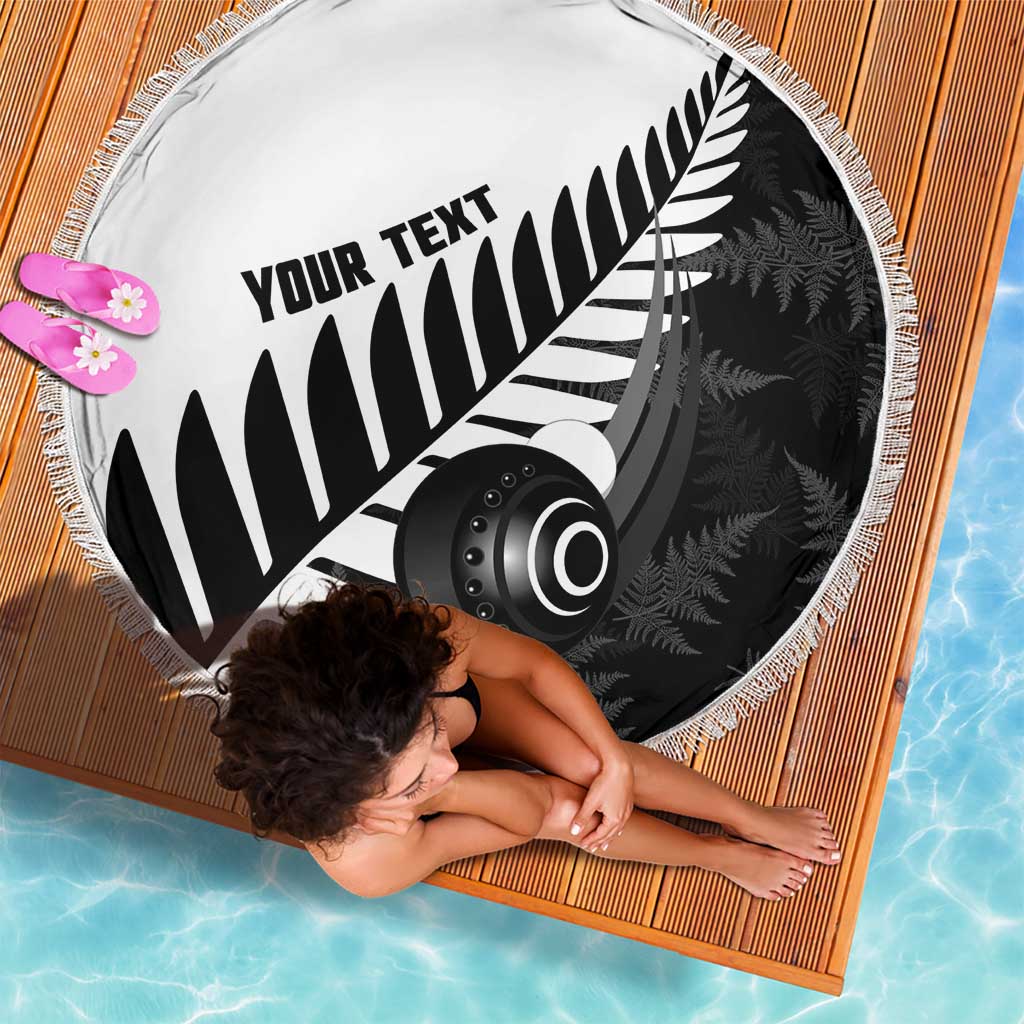 New Zealand Lawn Bowls Custom Beach Blanket Aotearoa Silver Fern - Polynesian Pride