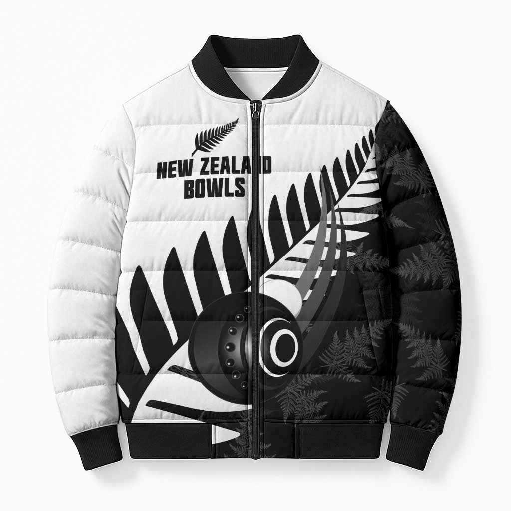 New Zealand Lawn Bowls Custom Bomber Puffer Jacket Aotearoa Silver Fern - Polynesian Pride