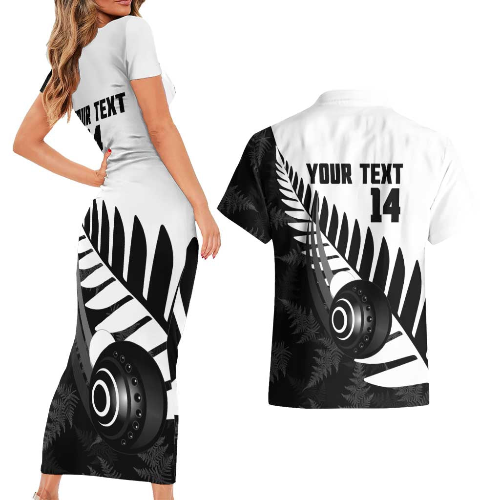 New Zealand Lawn Bowls Custom Couples Matching Short Sleeve Bodycon Dress and Hawaiian Shirt Aotearoa Silver Fern - Polynesian Pride