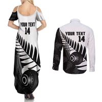 New Zealand Lawn Bowls Custom Couples Matching Summer Maxi Dress and Long Sleeve Button Shirt Aotearoa Silver Fern - Polynesian Pride