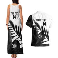 New Zealand Lawn Bowls Custom Couples Matching Tank Maxi Dress and Hawaiian Shirt Aotearoa Silver Fern - Polynesian Pride