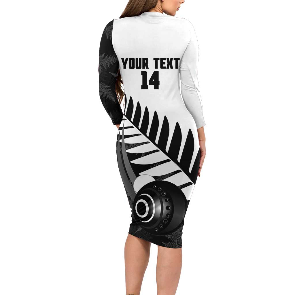 New Zealand Lawn Bowls Custom Family Matching Long Sleeve Bodycon Dress and Hawaiian Shirt Aotearoa Silver Fern - Polynesian Pride