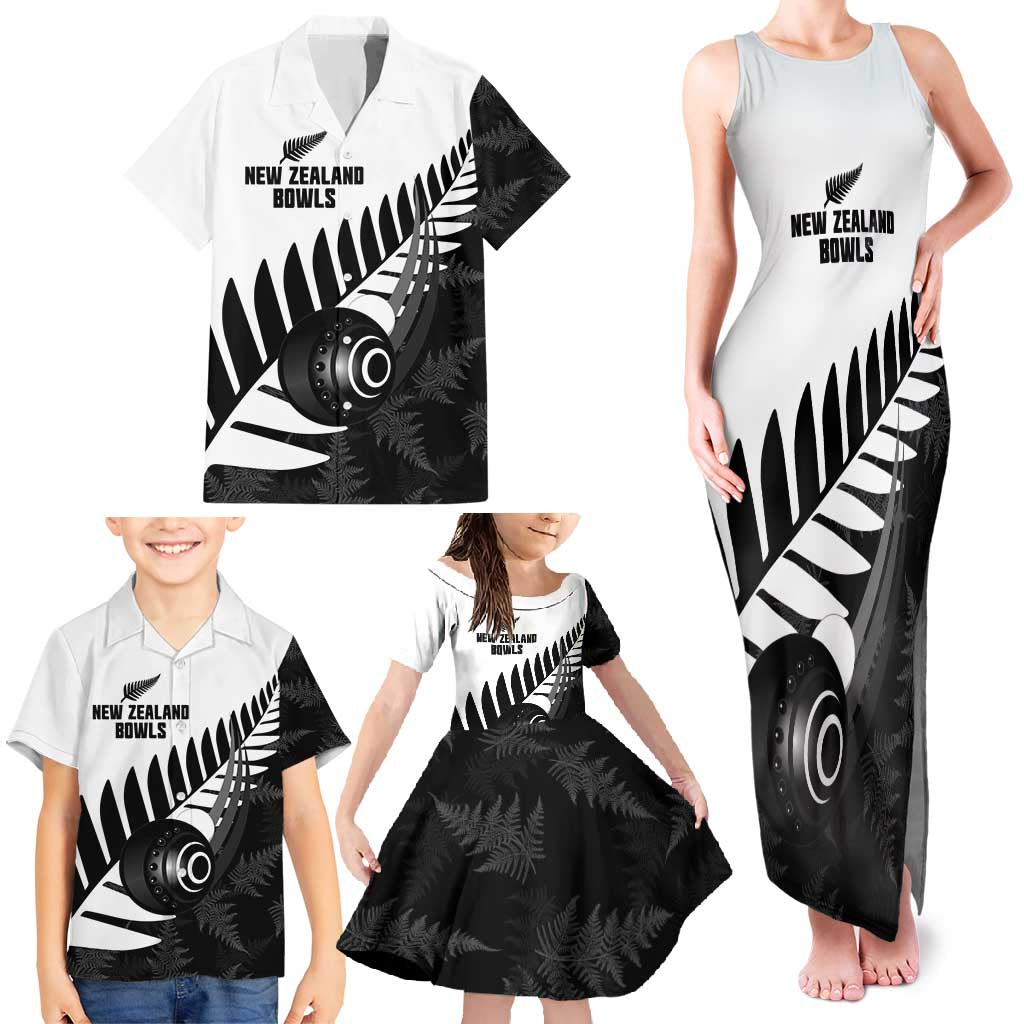 New Zealand Lawn Bowls Custom Family Matching Tank Maxi Dress and Hawaiian Shirt Aotearoa Silver Fern - Polynesian Pride