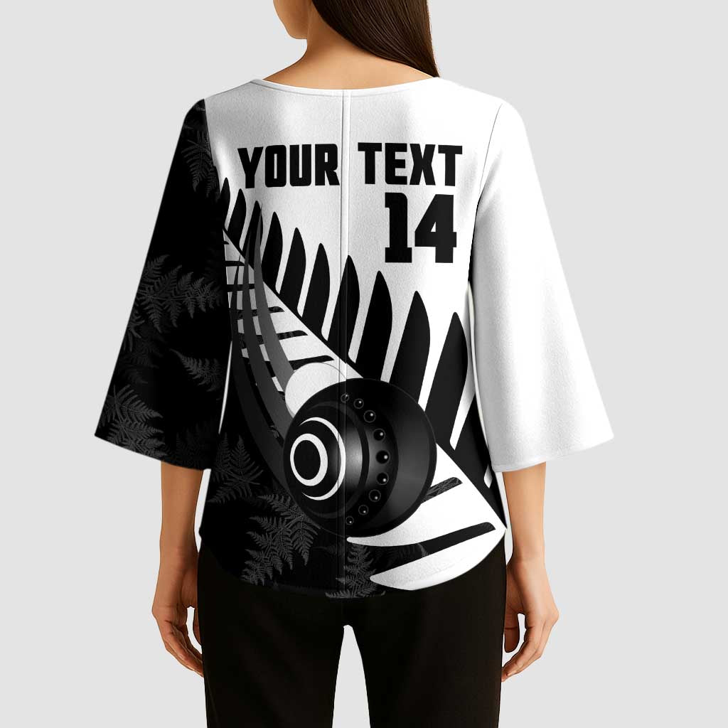 New Zealand Lawn Bowls Custom Kimono Sleeve Blouse Aotearoa Silver Fern - Polynesian Pride