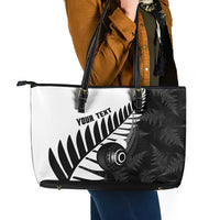New Zealand Lawn Bowls Custom Leather Tote Bag Aotearoa Silver Fern - Polynesian Pride