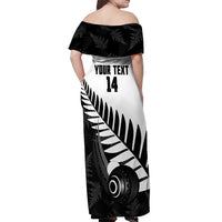 New Zealand Lawn Bowls Custom Off Shoulder Maxi Dress Aotearoa Silver Fern - Polynesian Pride
