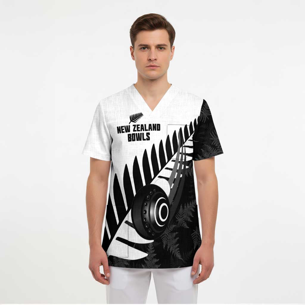 New Zealand Lawn Bowls Custom Scrub Top Aotearoa Silver Fern - Polynesian Pride