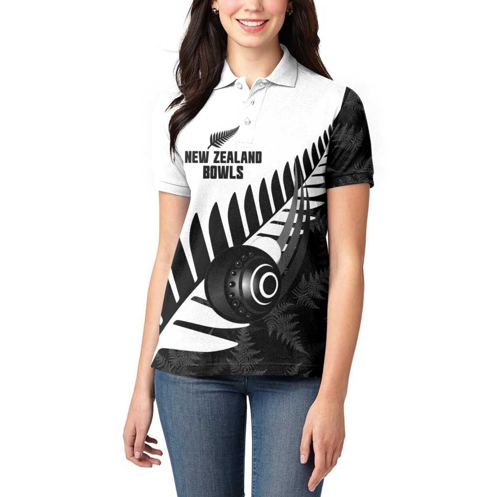 New Zealand Lawn Bowls Custom Women Polo Shirt Aotearoa Silver Fern - Polynesian Pride