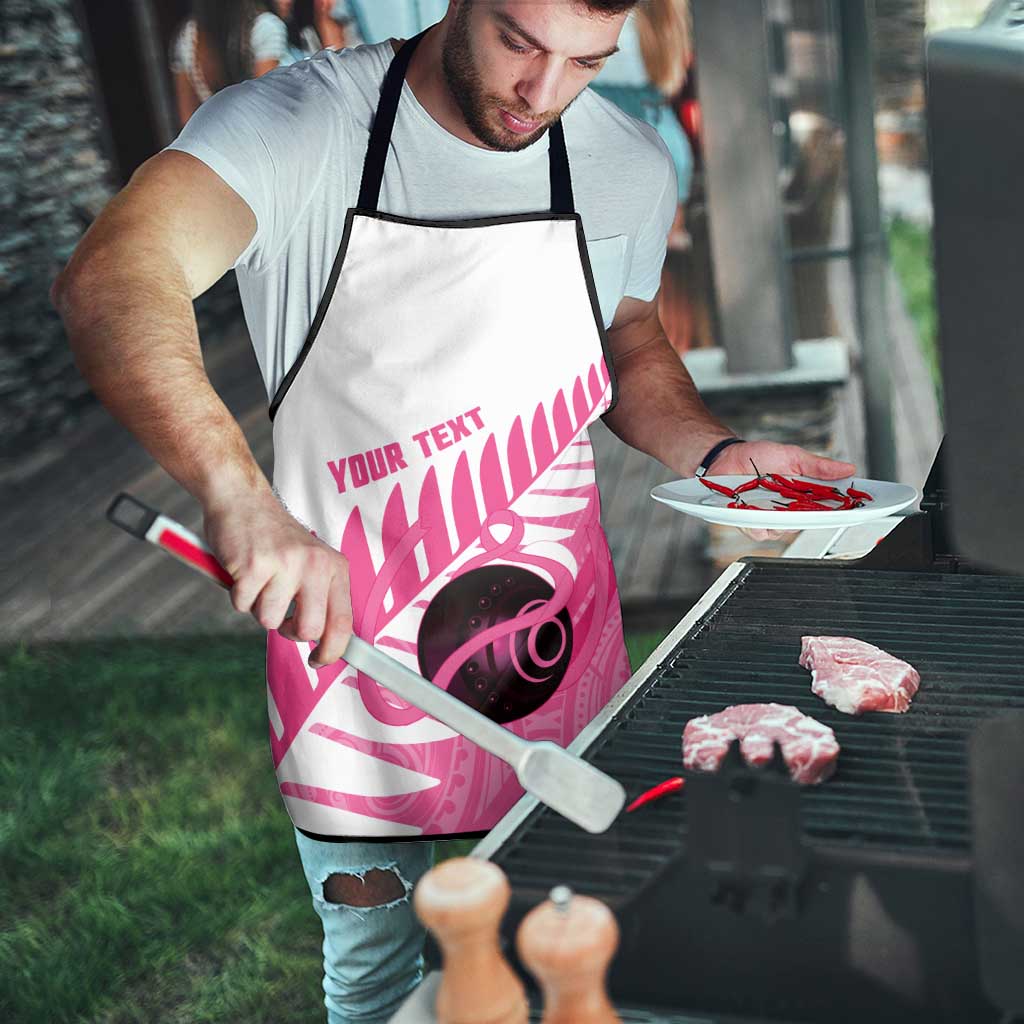 New Zealand Lawn Bowls Breast Cancer Custom Apron Aotearoa Maori Silver Fern Pink Ribbon - Polynesian Pride