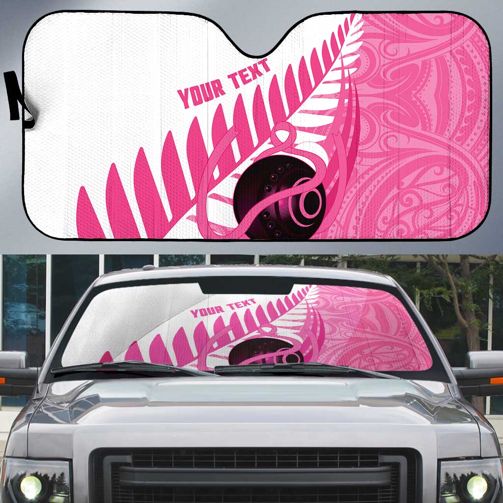 New Zealand Lawn Bowls Breast Cancer Custom Auto Sun Shade Aotearoa Maori Silver Fern Pink Ribbon - Polynesian Pride