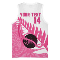 New Zealand Lawn Bowls Breast Cancer Custom Basketball Jersey Aotearoa Maori Silver Fern Pink Ribbon - Polynesian Pride