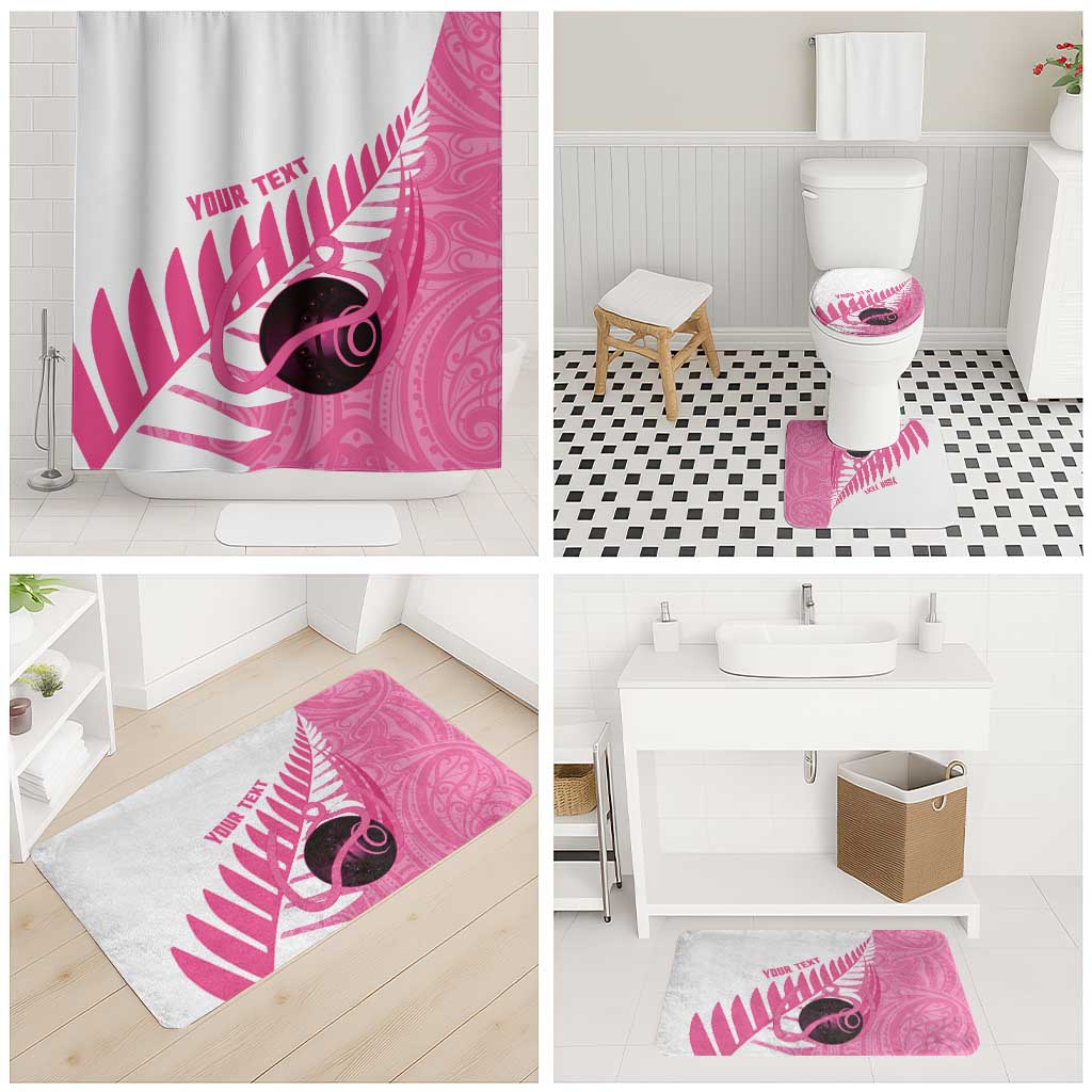 New Zealand Lawn Bowls Breast Cancer Custom Bathroom Set Aotearoa Maori Silver Fern Pink Ribbon - Polynesian Pride