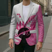 New Zealand Lawn Bowls Breast Cancer Custom Blazer Aotearoa Maori Silver Fern Pink Ribbon - Polynesian Pride