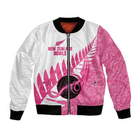New Zealand Lawn Bowls Breast Cancer Custom Bomber Jacket Aotearoa Maori Silver Fern Pink Ribbon - Polynesian Pride