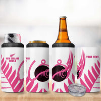 New Zealand Lawn Bowls Breast Cancer Custom 4 in 1 Can Cooler Tumbler Aotearoa Maori Silver Fern Pink Ribbon - Polynesian Pride