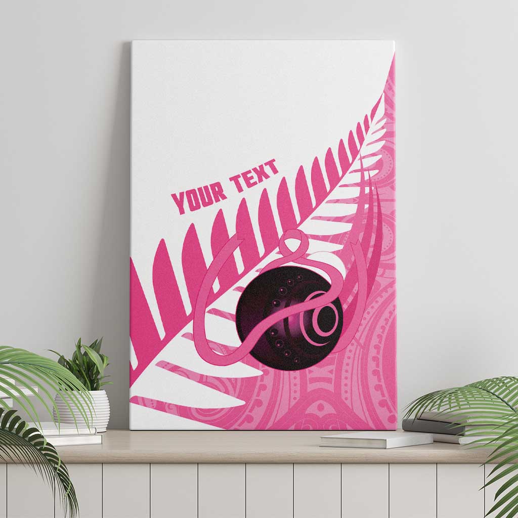 New Zealand Lawn Bowls Breast Cancer Custom Canvas Wall Art Aotearoa Maori Silver Fern Pink Ribbon - Polynesian Pride