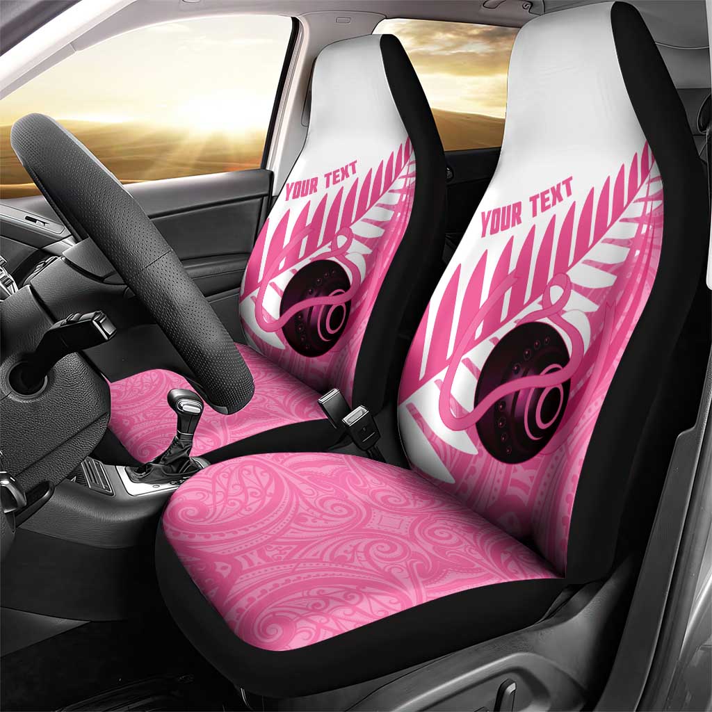 New Zealand Lawn Bowls Breast Cancer Custom Car Seat Cover Aotearoa Maori Silver Fern Pink Ribbon - Polynesian Pride