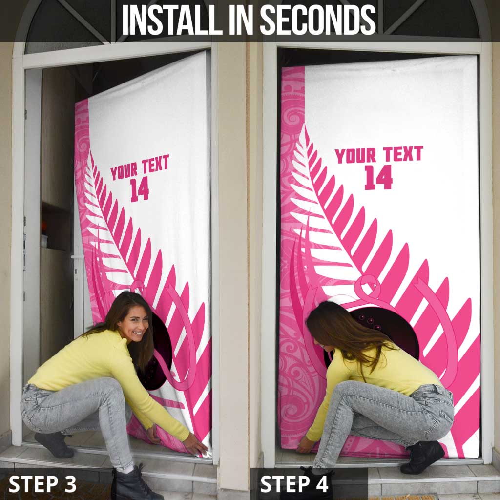 New Zealand Lawn Bowls Breast Cancer Custom Door Cover Aotearoa Maori Silver Fern Pink Ribbon - Polynesian Pride