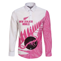 New Zealand Lawn Bowls Breast Cancer Custom Family Matching Off Shoulder Short Dress and Hawaiian Shirt Aotearoa Maori Silver Fern Pink Ribbon - Polynesian Pride