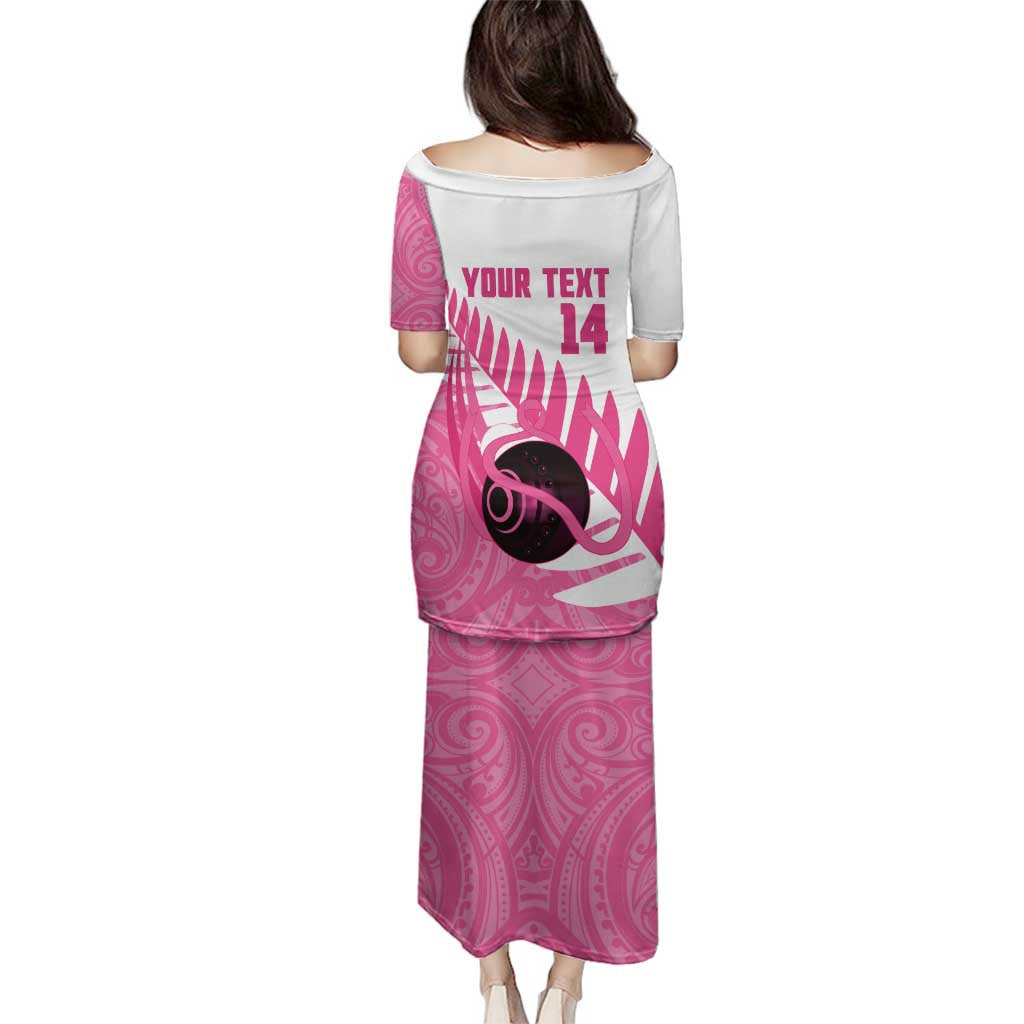 New Zealand Lawn Bowls Breast Cancer Custom Family Matching Puletasi and Hawaiian Shirt Aotearoa Maori Silver Fern Pink Ribbon - Polynesian Pride