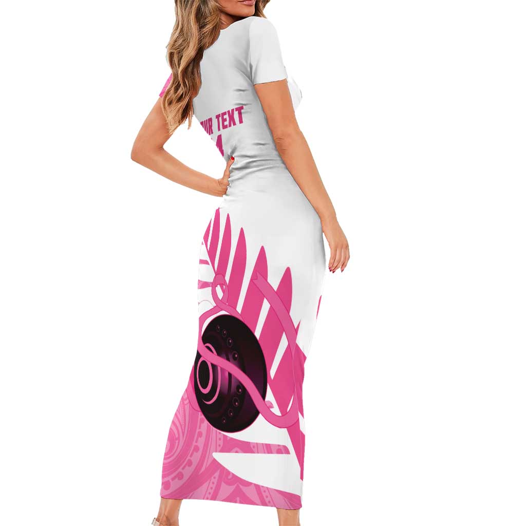 New Zealand Lawn Bowls Breast Cancer Custom Family Matching Short Sleeve Bodycon Dress and Hawaiian Shirt Aotearoa Maori Silver Fern Pink Ribbon - Polynesian Pride
