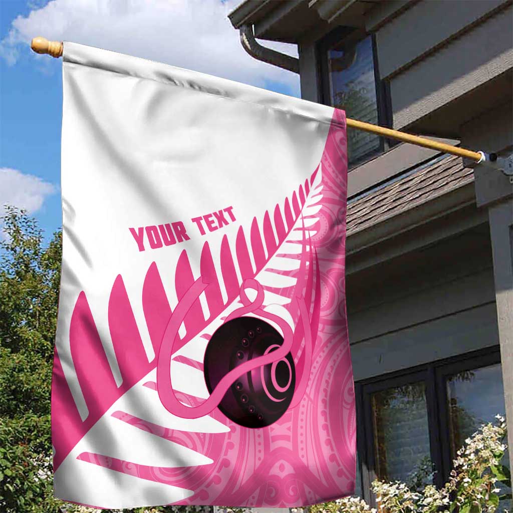 New Zealand Lawn Bowls Breast Cancer Custom Garden Flag Aotearoa Maori Silver Fern Pink Ribbon - Polynesian Pride