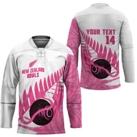 New Zealand Lawn Bowls Breast Cancer Custom Hockey Jersey Aotearoa Maori Silver Fern Pink Ribbon - Polynesian Pride