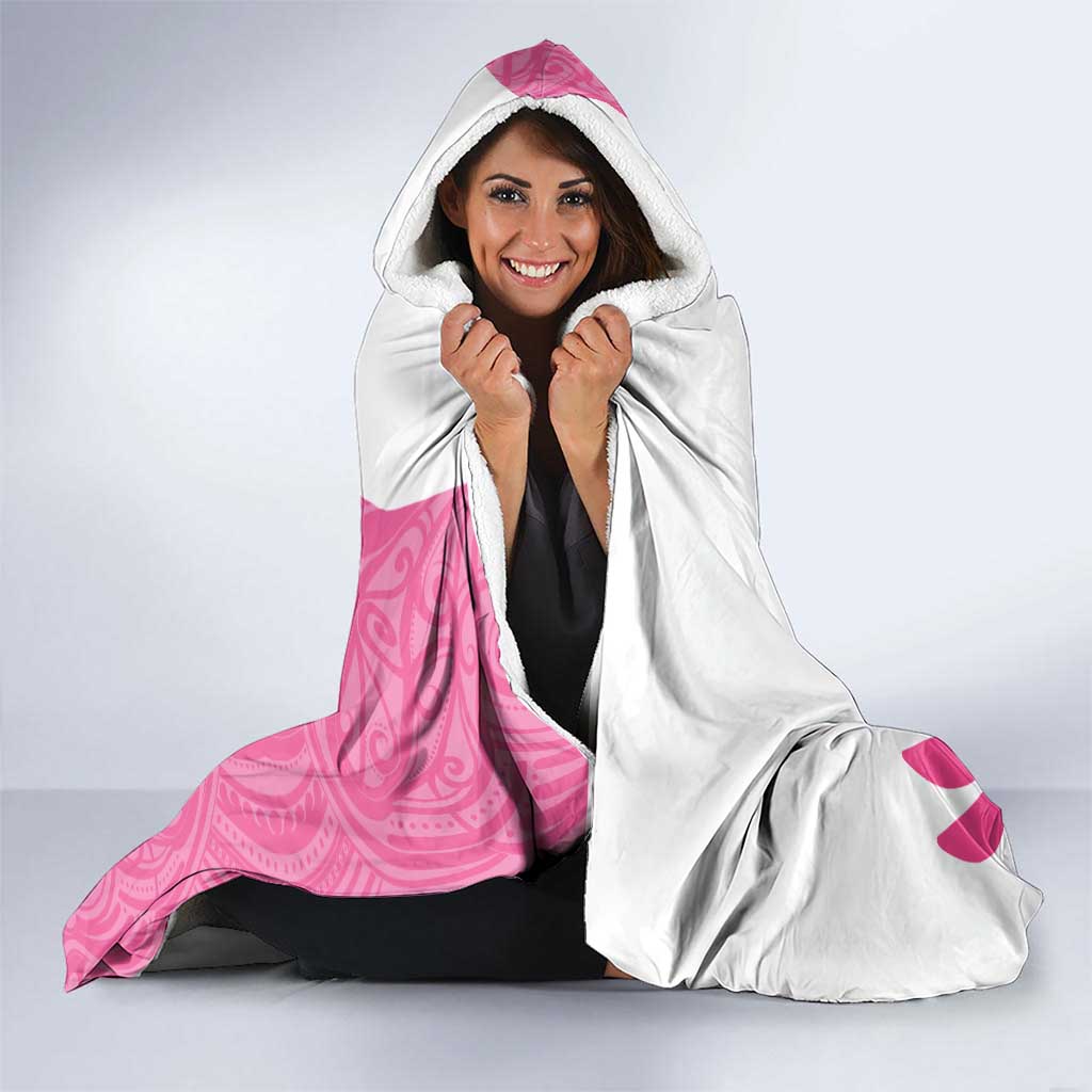 New Zealand Lawn Bowls Breast Cancer Custom Hooded Blanket Aotearoa Maori Silver Fern Pink Ribbon - Polynesian Pride