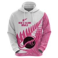 New Zealand Lawn Bowls Breast Cancer Custom Hoodie Aotearoa Maori Silver Fern Pink Ribbon - Polynesian Pride