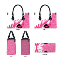 New Zealand Lawn Bowls Breast Cancer Custom Leather Bag Aotearoa Maori Silver Fern Pink Ribbon - Polynesian Pride