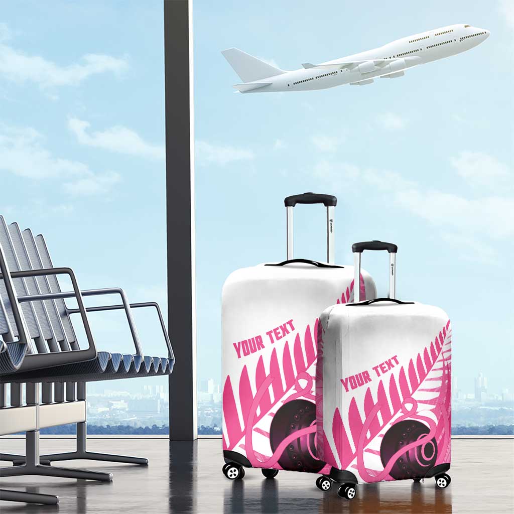 New Zealand Lawn Bowls Breast Cancer Custom Luggage Cover Aotearoa Maori Silver Fern Pink Ribbon - Polynesian Pride