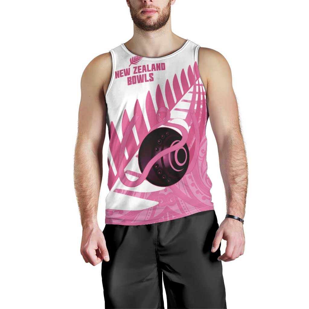 New Zealand Lawn Bowls Breast Cancer Custom Men Tank Top Aotearoa Maori Silver Fern Pink Ribbon - Polynesian Pride