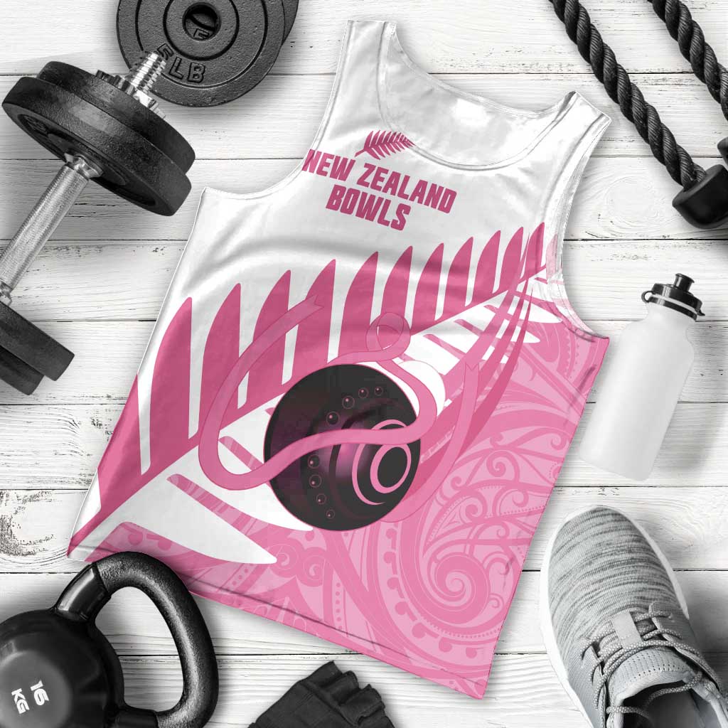 New Zealand Lawn Bowls Breast Cancer Custom Men Tank Top Aotearoa Maori Silver Fern Pink Ribbon - Polynesian Pride