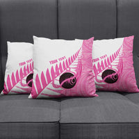 New Zealand Lawn Bowls Breast Cancer Custom Pillow Cover Aotearoa Maori Silver Fern Pink Ribbon - Polynesian Pride