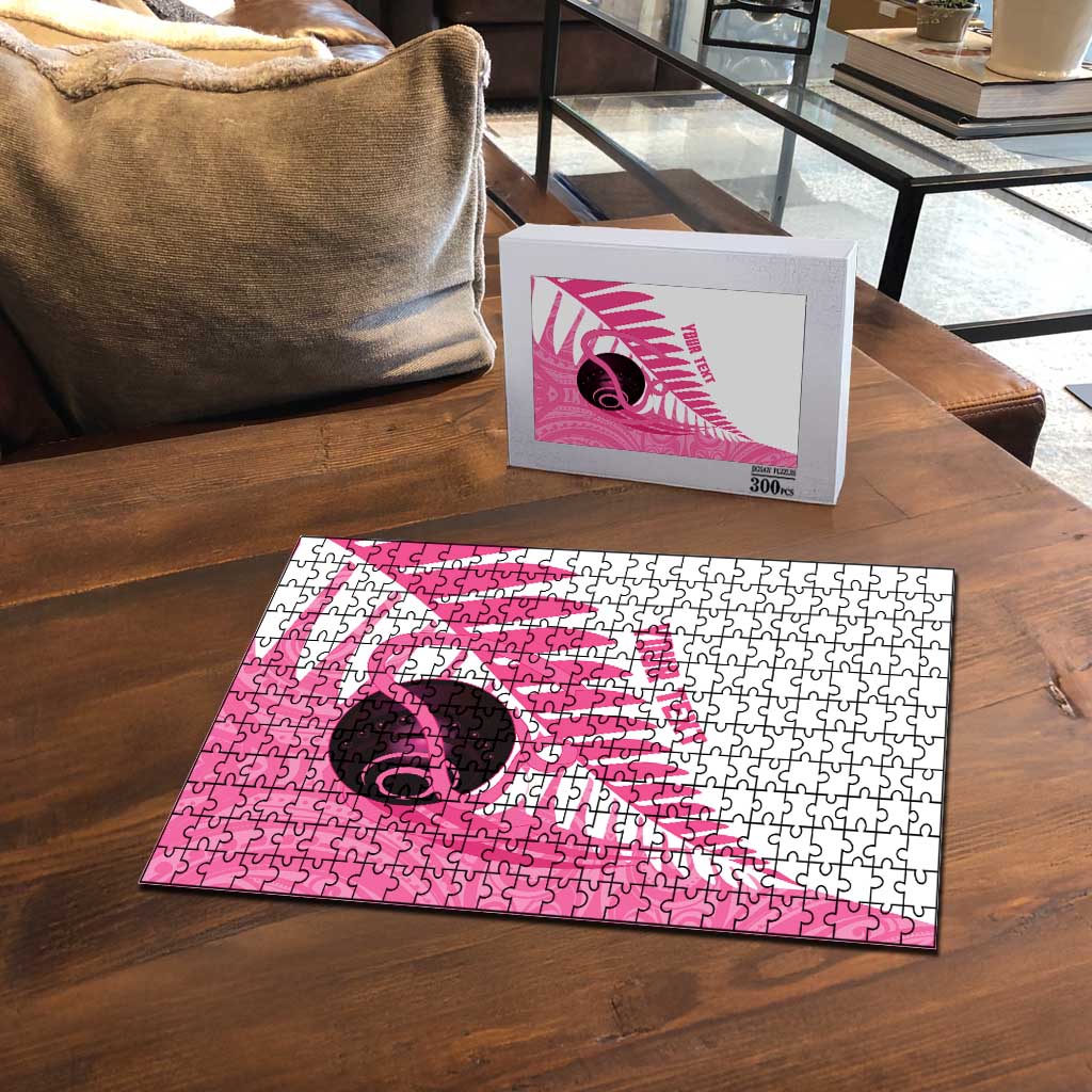 New Zealand Lawn Bowls Breast Cancer Custom Puzzle Aotearoa Maori Silver Fern Pink Ribbon - Polynesian Pride