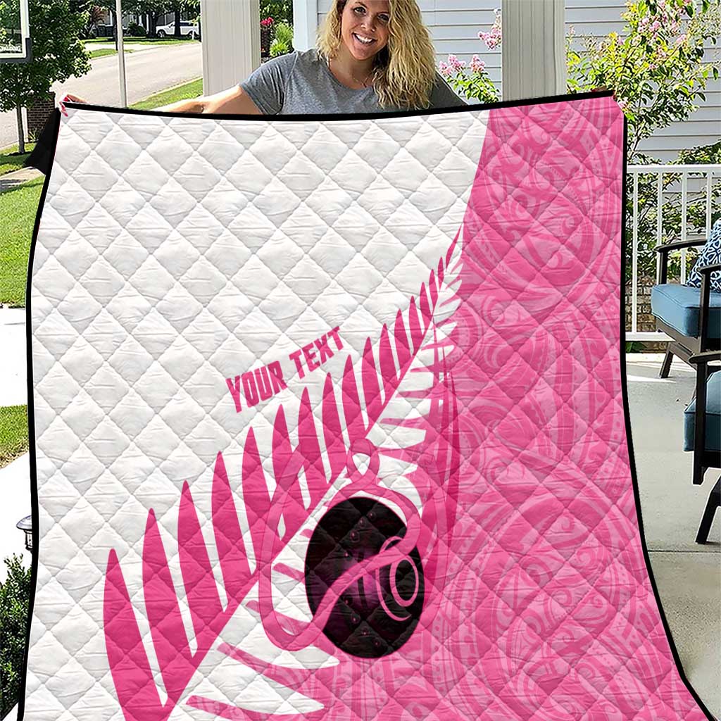 New Zealand Lawn Bowls Breast Cancer Custom Quilt Aotearoa Maori Silver Fern Pink Ribbon - Polynesian Pride