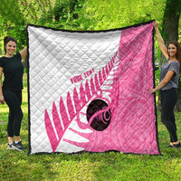 New Zealand Lawn Bowls Breast Cancer Custom Quilt Aotearoa Maori Silver Fern Pink Ribbon - Polynesian Pride