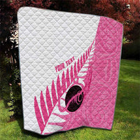 New Zealand Lawn Bowls Breast Cancer Custom Quilt Aotearoa Maori Silver Fern Pink Ribbon - Polynesian Pride