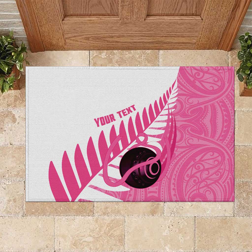 New Zealand Lawn Bowls Breast Cancer Custom Rubber Doormat Aotearoa Maori Silver Fern Pink Ribbon - Polynesian Pride